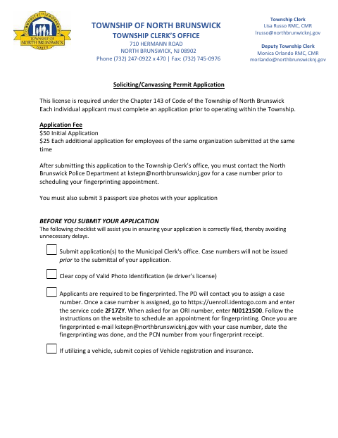 First page of the Soliciting/Canvassing Permit Application