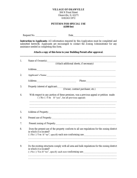 First page of the Petition for Special Use