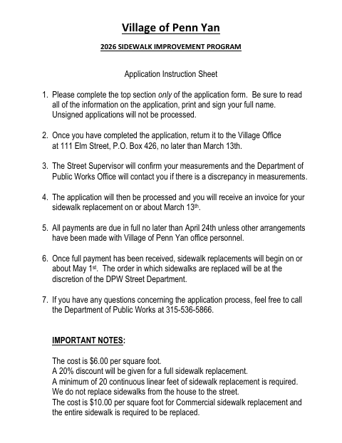 First page of the 2026 Sidewalk Improvement Program Application