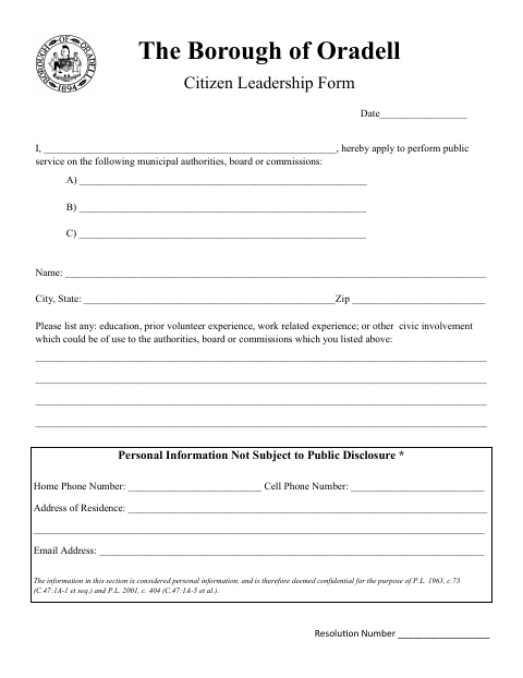 First page of the Citizen Leadership Form