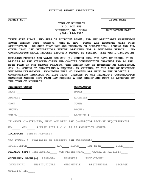 First page of the Building Permit Application
