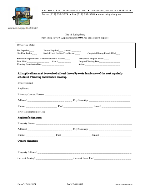 First page of the Site Plan Review Application