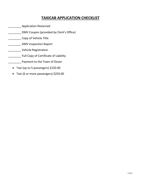 First page of the Taxicab License Application