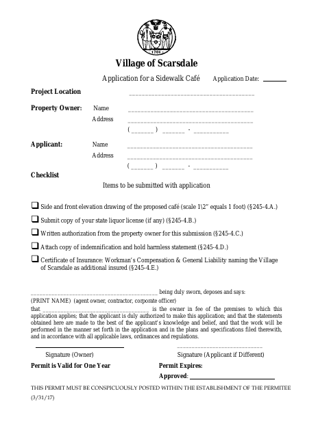 First page of the Sidewalk Cafe Permit Application