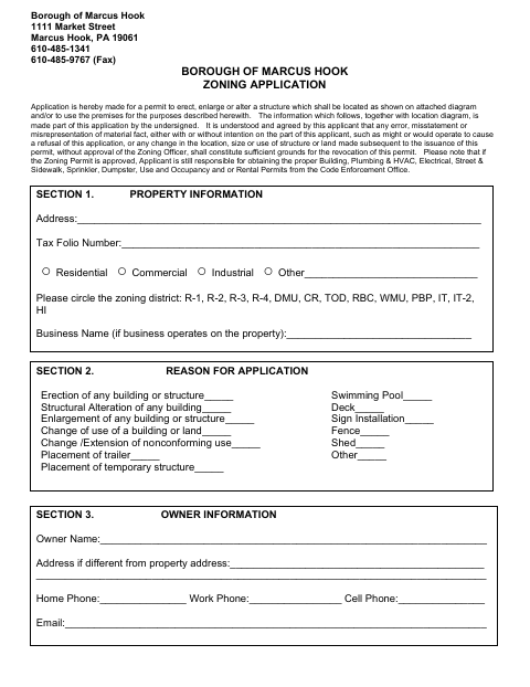 First page of the Zoning Application