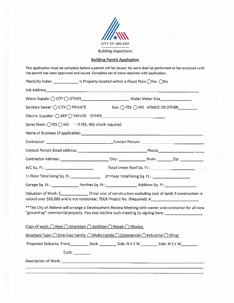 First page of the Building Permit Application