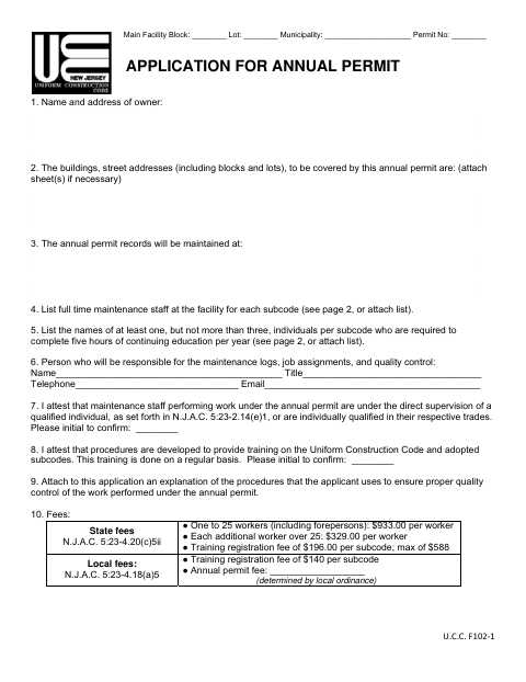 First page of the Annual Permit Application
