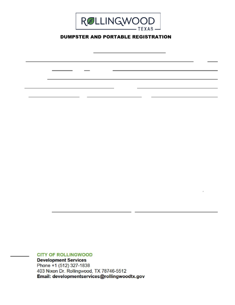 First page of the Dumpster and Portable Toilet Registration