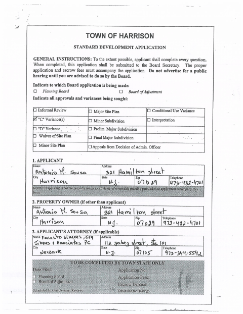 First page of the Standard Development Application