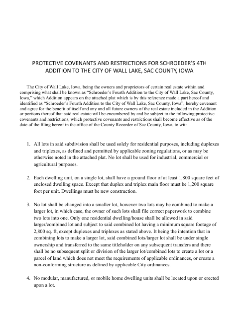First page of the Protective Covenants and Restrictions