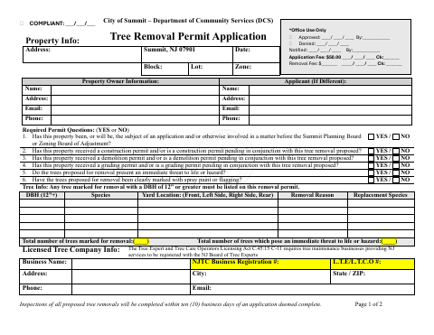 First page of the Tree Removal Permit Application