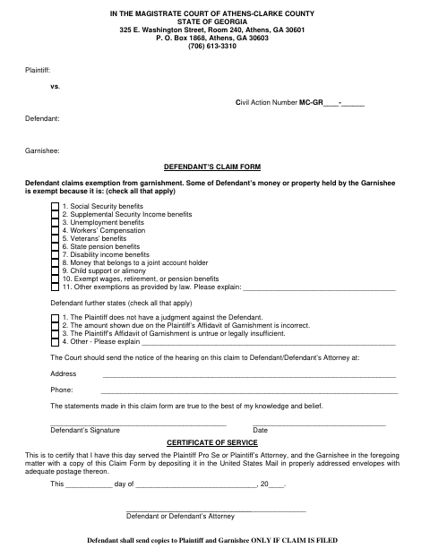First page of the Defendant’s Claim Form