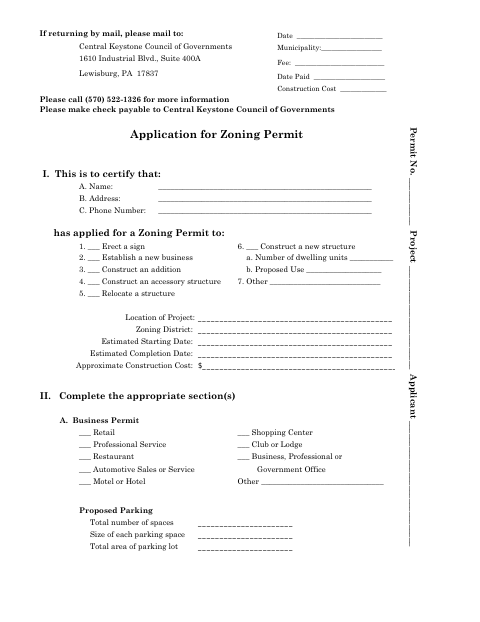 First page of the Application for Zoning Permit