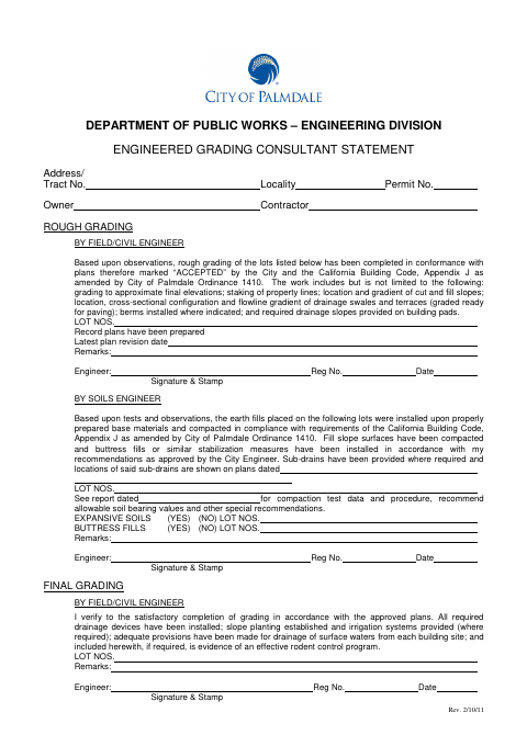 First page of the Engineered Grading Consultant Statement