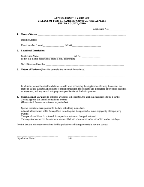 First page of the Application for Variance