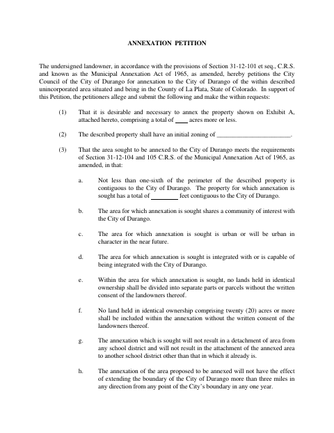 First page of the Annexation Petition
