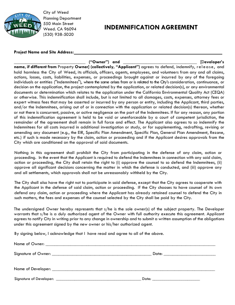 First page of the Indemnification Agreement