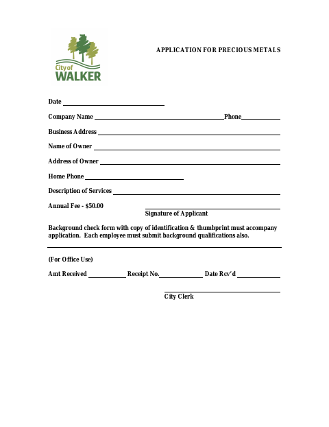 First page of the Precious Metals License Application