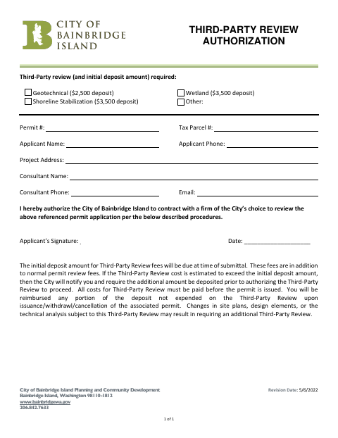 First page of the Third-Party Review Authorization