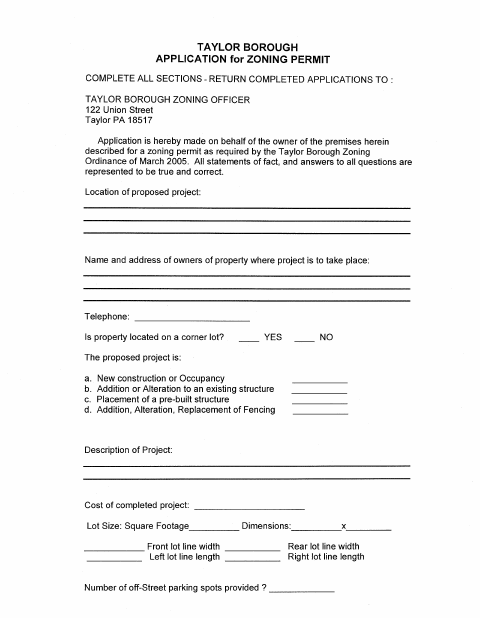First page of the Accessory Structure Application