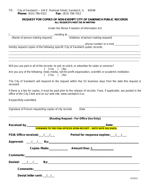 First page of the Request for Copies of Non-Exempt Public Records