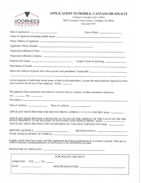 First page of the Solicitor Permit Application