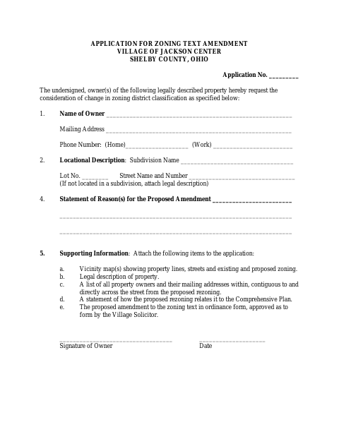 First page of the Application for Zoning Text Amendment