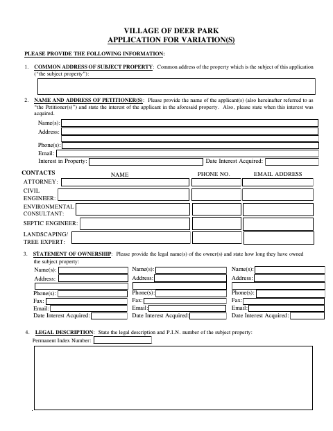 First page of the Application for Variation