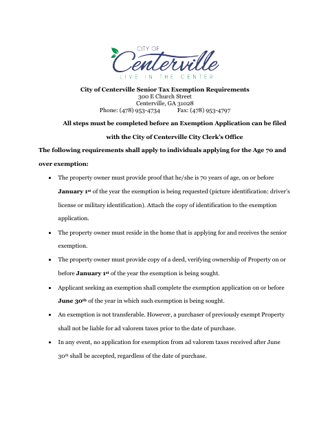 First page of the Senior Tax Exemption Application