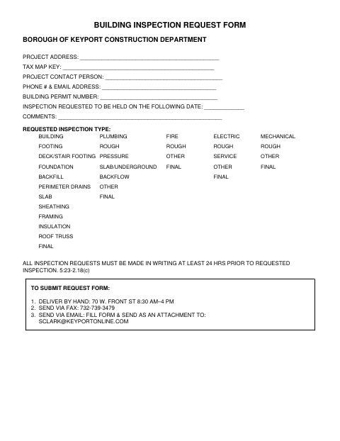 First page of the Building Inspection Request Form
