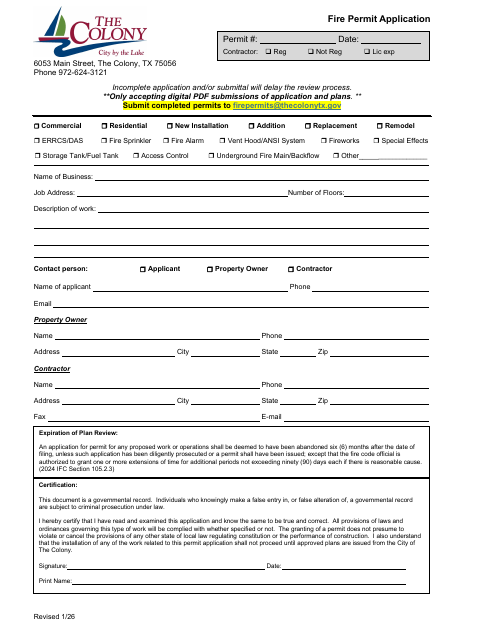 First page of the Fire Permit Application