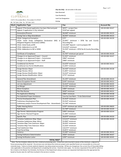 First page of the Planning Entitlement Application