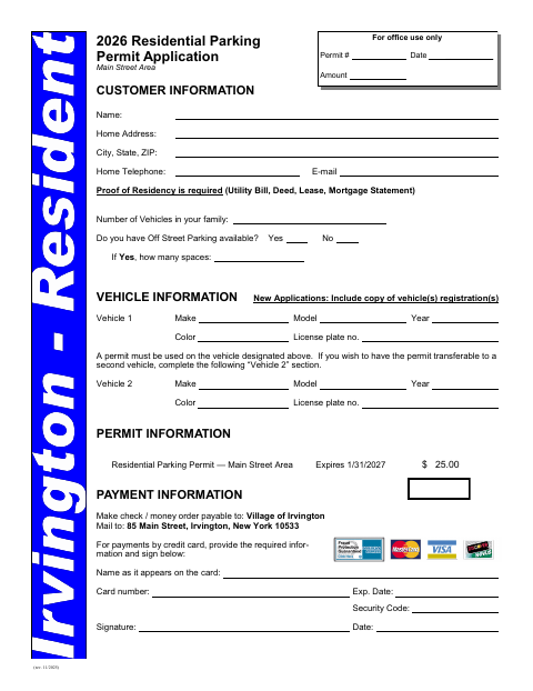 First page of the 2026 Residential Parking Permit Application