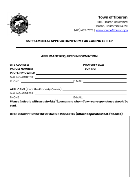 First page of the Supplemental Application Form for Zoning Letter