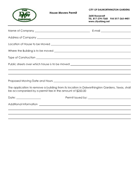 First page of the House Movers Permit