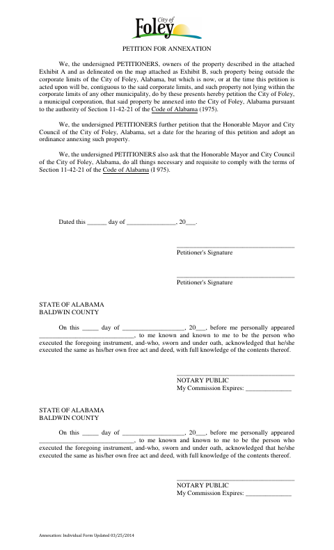 First page of the Petition for Annexation
