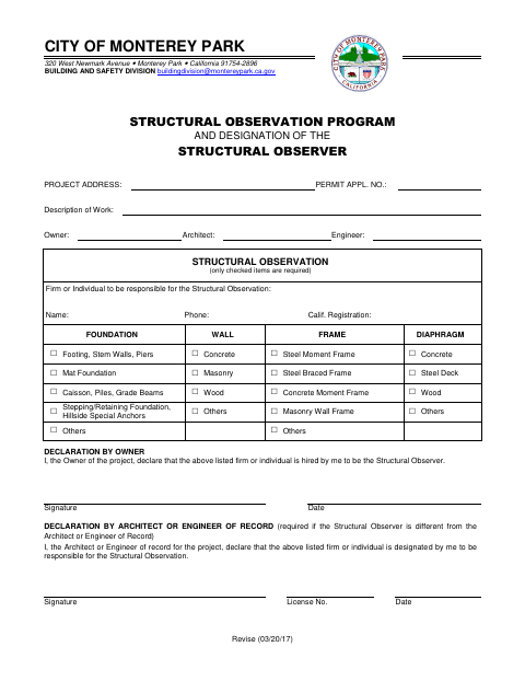 First page of the Structural Observation Program and Designation of the Structural Observer