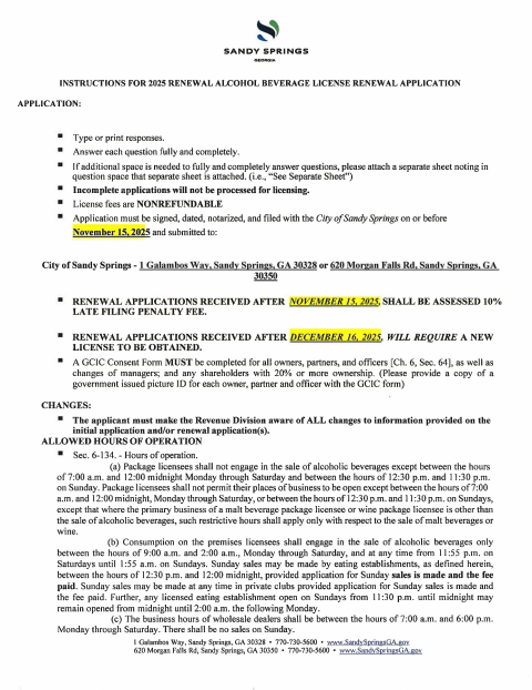 First page of the Alcohol Beverage License Renewal Application
