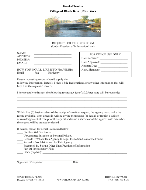 First page of the Request for Records Form