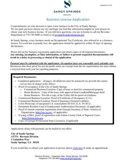 First page of the New Business Occupational Tax Certificate Application