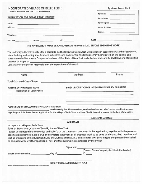 First page of the Solar Panel Permit and Certificate of Compliance