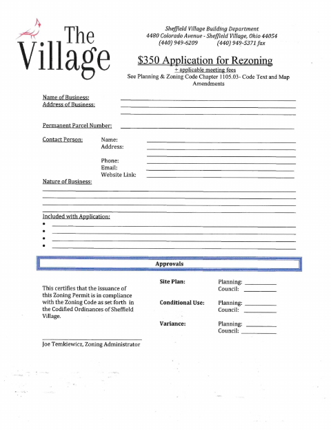 First page of the Application for Rezoning