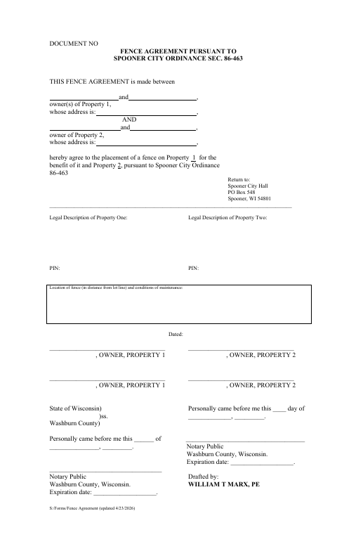 First page of the Fence Agreement