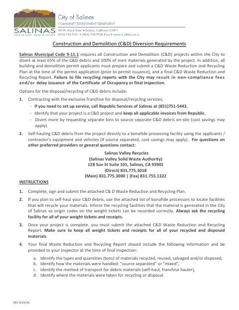 First page of the Construction and Demolition Waste Application