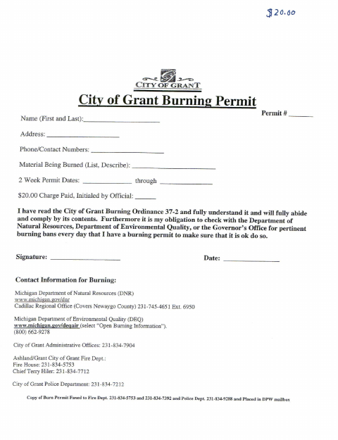 First page of the Burn Permit