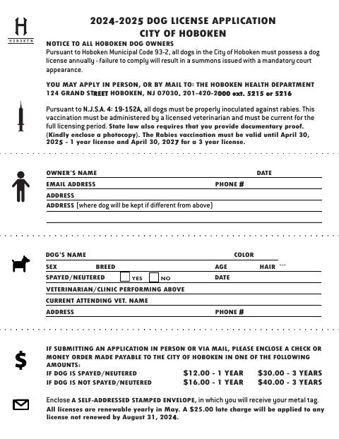 First page of the Dog License Application