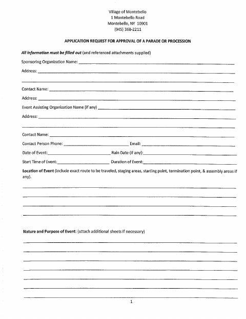 First page of the Application for Approval of a Parade or Procession