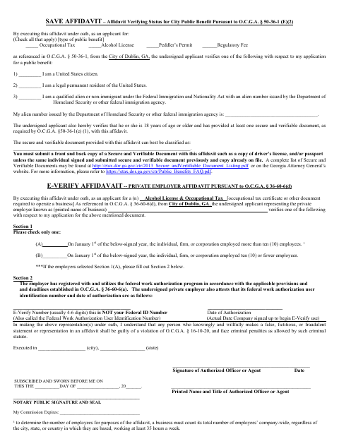 First page of the Citizenship and E-Verify Affidavits