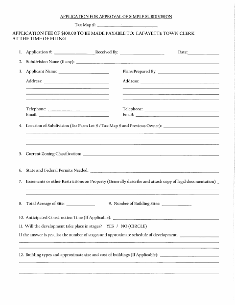 First page of the Simple Subdivision Application