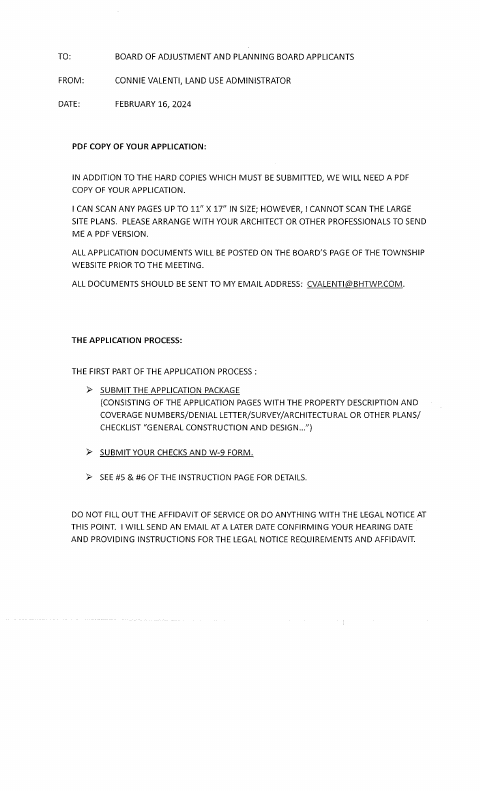 First page of the Zoning Board of Adjustment Application
